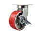 8 Inch Extra Heavy Duty Red Poly on Cast Iron Wheel Swivel Caster with Brake
