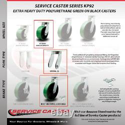 8 Inch Heavy Duty Green Poly on Cast Iron Caster Set 2 Swivel Locks 2 Rigid SCC