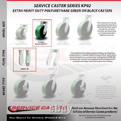 8 Inch Heavy Duty Green Poly on Cast Iron Caster Set 2 Swivel Locks 2 Rigid SCC