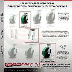 8 Inch Heavy Duty Green Poly on Cast Iron Caster Set 4 Swivel Locks 2 Brakes