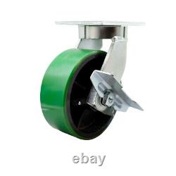 8 Inch Heavy Duty Green Poly on Cast Iron Caster with Brake and Swivel Lock SCC