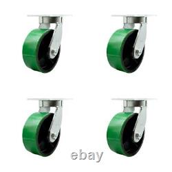 8 Inch Heavy Duty Green Poly on Cast Iron Swivel Caster Set with 2 Swivel Locks