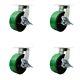 8 Inch Heavy Duty Green Poly on Cast Iron Swivel Caster Set with Brakes Set 4
