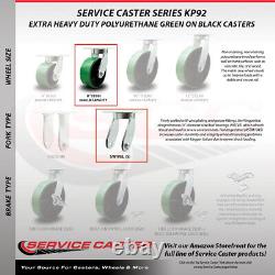 8 Inch Heavy Duty Green Poly on Cast Iron Wheel Caster Set 2 Swivel 2 Rigid SCC