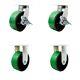 8 Inch Heavy Duty Green Poly on Metal Caster Set 2 Swivel Lock/Brake 2 Rigid