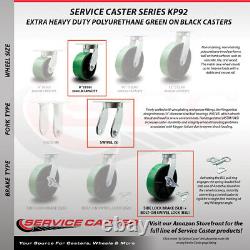 8 Inch Heavy Duty Green Poly on Metal Caster Set 2 Swivel Lock/Brake 2 Rigid