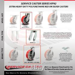 8 Inch Heavy Duty Red Poly on Cast Iron Caster Set 2 Swivel Locks 2 Rigid SCC