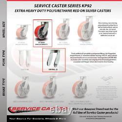 8 Inch Heavy Duty Red Poly on Cast Iron Swivel Caster Set with 2 Swivel Locks