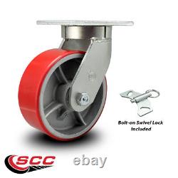 8 Inch Heavy Duty Red Poly on Cast Iron Wheel Swivel Caster with Swivel Lock