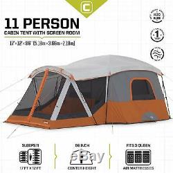 CORE 11 Person Family Cabin Tent with Screen Room Fits Three Queen Air Mattresses