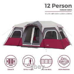 CORE Equipment 12 Person 18 Feet x 10 Feet Double Door Instant Cabin Tent, Wine