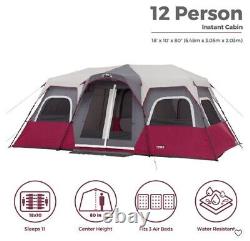 CORE Equipment 12 Person 18 Feet x 10 Feet Instant Cabin Tent, Wine (NEW)