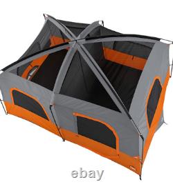 CORE Outdoor Straight Wall Family Camping 10-Person Cabin Tent, Orange & Gray