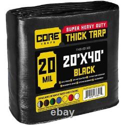 CORE TARPS Heavy Duty Polyethylene Tarp 20'X40' Waterproof+UV Resistant Black