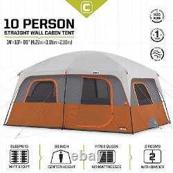 Core Equipment 10-Person 2-Room Straight Wall Cabin Camping Tent, Orange