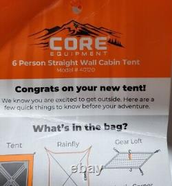 Core Equipment 6 person Straight Wall Cabin Tent Orange & Gray NEW 40120