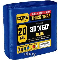 Core Tarp 30'x50' Blue Polyethylene HeavyDuty 20Mil Tarp+Waterproof+UV Resistant