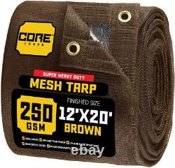 Core Tarps 60% Brown Shade Cloth with Grommets 12 X 20 FT Heavy Duty Mesh Tarp