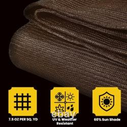 Core Tarps 60% Brown Shade Cloth with Grommets 12 X 20 FT Heavy Duty Mesh Tarp