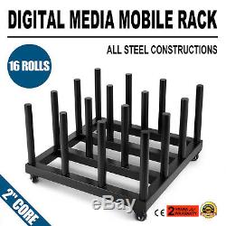 Digital Media Vinyl Cart Mobile Rack 16-Roll Capacity 2 Core Heavy Duty