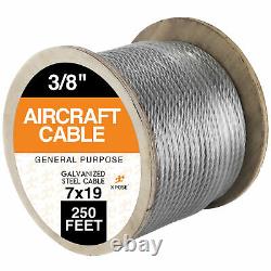 Galvanized Steel Aircraft Cable Wire Rope 7x19 Strand Core 3/8x 250 Ft