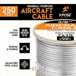 Galvanized Steel Aircraft Cable Wire Rope 7x19 Strand Core 3/8x 250 Ft