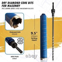 Heavy-Duty Dry Diamond Core Bit, 1-1/2 for Brick, SDS Plus Pilot, 9.5 Depth