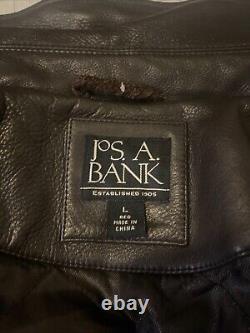Jos A Bank Black Insulated Leather Casual Motorcycle Bomber Jacket Sz Large