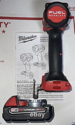 Milwaukee 2854-20 M18 3/8 Drive Stubby Impact Wrench Bare Tool With 2.0 Battery