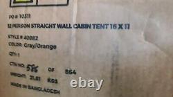 NIB Core Equipment 12-Person 2-Room Straight Wall Cabin Camping Tent- Orange