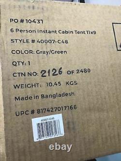 Open Box Core 6 Person Instant Cabin Tent Gray/Green 11'x9' Style# 40007-C48