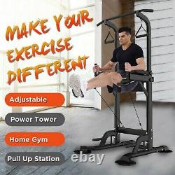 Power Tower Workout Dip Station For Home Gym Strength Core Training Fitness