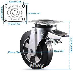 Qty 4 8 Super Heavy Duty Caster Aluminum Core Rubber Wheels 200AR50D2F2B