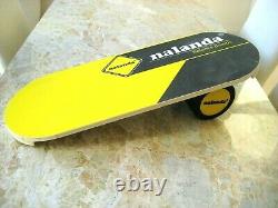 Rolling Balance Board with Large Roller Rubber Coated Steel Indo Style Wood Deck