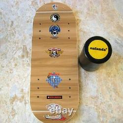 Rolling Balance Board with Large Roller Rubber Coated Steel Indo Style Wood Deck