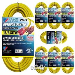 US Wire 25-FT 12/3 SJTW Heavy Duty Extension Cord (YellowithLighted Plug, 8-Pk)