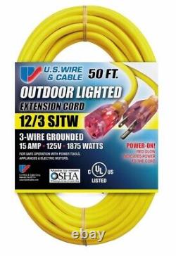 US Wire 74050 50 Foot Heavy Duty Lighted Plug Extension Cord Yellow 4 Pack
