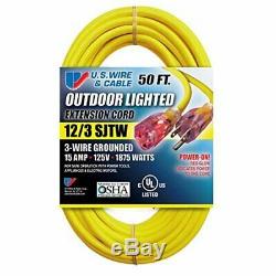 US Wire 74050 50-Foot Heavy Duty Lighted Plug Extension Cord (Yellow, 8-Pack)